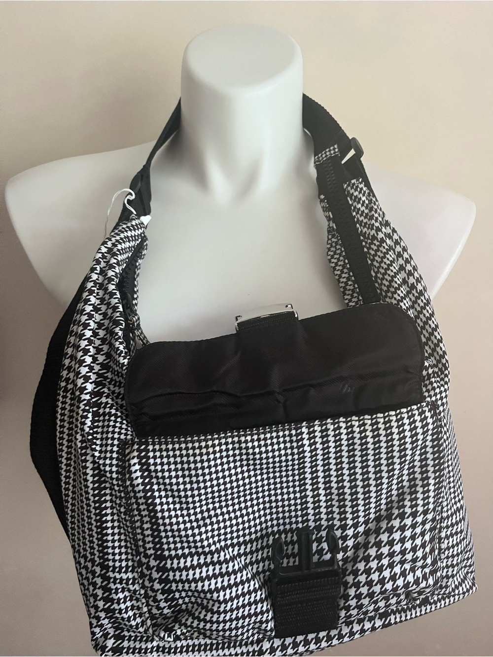 Vintage Y2K Ralph Lauren Houndstooth Hobo Black/White - Picture 3 of 4